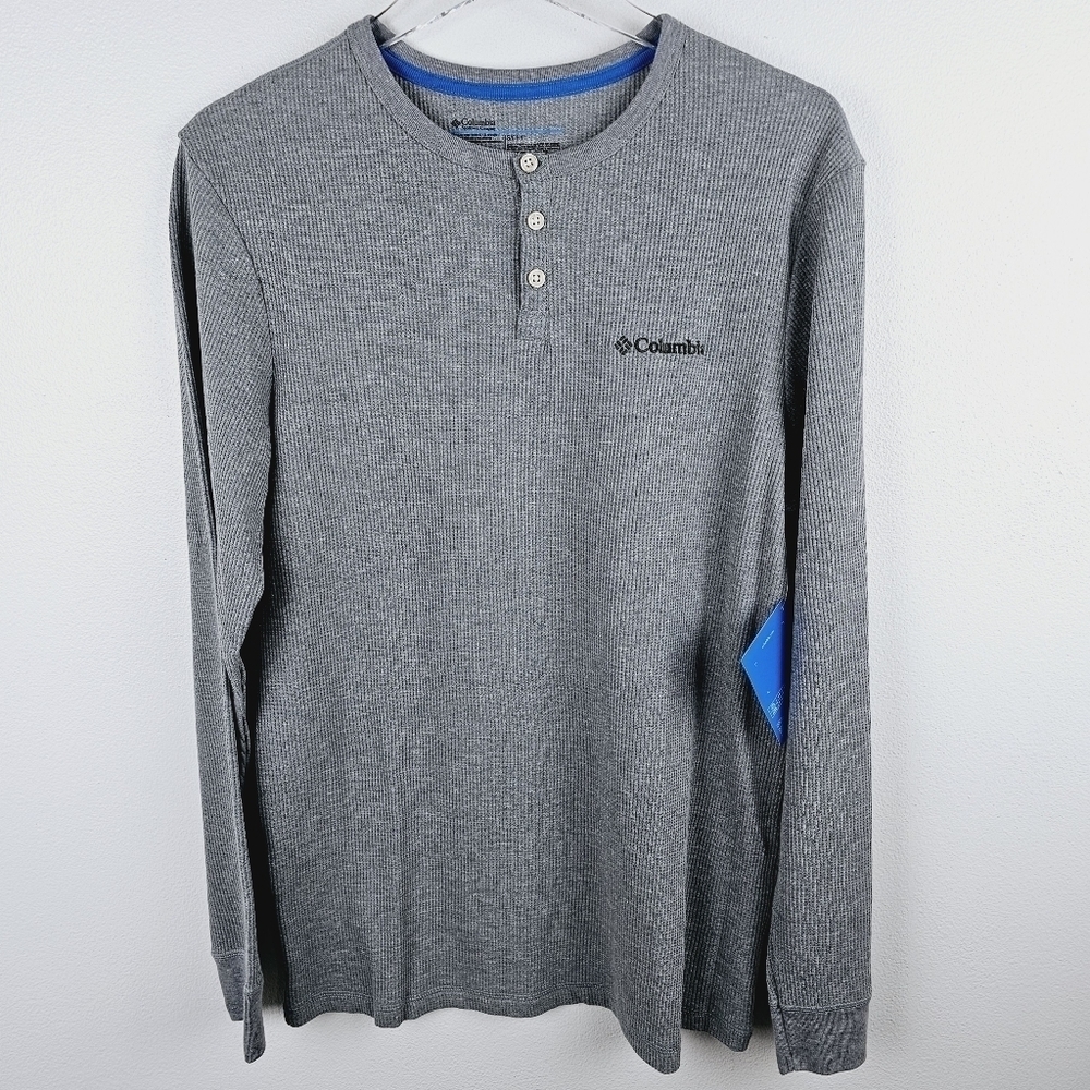 Columbia Gray Henley Waffle Knit Thermal Long Sleeve Shirt NWT, size Small